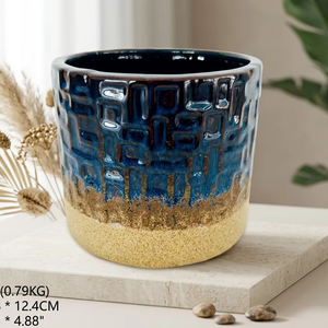 Vaso per <span class=keywords><strong>Piante</strong></span> in Ceramica con Smalto Reattivo Blu, 5,8 Pollici, Vaso per Succulente Testurizzato, Moderno Vaso Cilindrico Geometrico per Decorazione - Product Image 1
