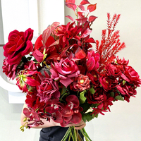Fleurs artificielles rouge vif : Hortensia, Lys, Muguet, Pivoine, Rose, Pavot queue d'hirondelle - Accessoires de photographie, Décoration intérieure