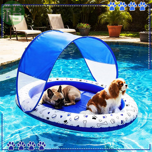 <b>Inflatable</b> Pet Float Dog Pool Float Blue 145x114Cm With Shade Canopy Outdoor Water Toy - Product Image 2