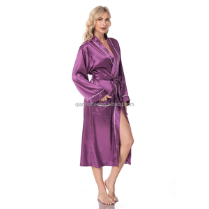Ladies Long Luxury Robes Solid Wholesale Kimono Satin Silk Robe with Piping <strong>Women</strong> Bathrobe Elegant Casual <strong>Sleep</strong> Wear <strong>Lounge</strong> - Product Image 2