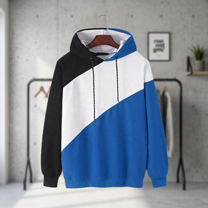 Sweat à capuche en coton tricoté sur mesure pour homme, couleur unie contrastante noir et blanc, lavé, pour l'hiver, fourni par l'usine - Product Image 4
