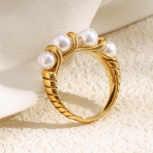 Dreamshow giả ngọc trai Hạt trang sức hợp thời trang engagement Ring vàng mạ thép không gỉ trang sức - Product Image 1