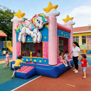 Château gonflable écologique en PVC de marque Rainbow <span class=keywords><strong>Pegasus</strong></span> DST, logo personnalisé, imprimé étoiles et nuages, capacité supérieure à 500 kg, qualité commerciale - Product Image 6