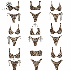 Conjunto de Bikini de Leopardo para Mujer, Triángulo con Tirantes en el Cuello, <span class=keywords><strong>Tanga</strong></span> Transparente, Traje de Baño, Ropa de Playa, Traje de Baño Personalizado para Mujer, Verano - Product Image 1