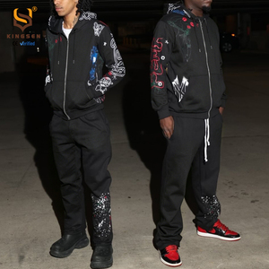 Custom Streetwear Oversized Two Piece Man Sweat Suit Heavyweight Hoodie and Baggy Sweatpants <b>Set</b> Men Tracksuit - Product Image 2