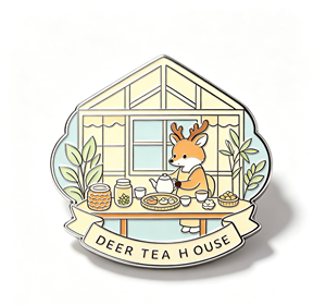 เข็มกลัดเคลือบลายบ้านร้านน้ำชาลายกวางน่ารัก รูปทรงบ้าน งานโลหะ สำหรับร้านขายของที่ระลึกและร้านกาแฟ - Product Image 3