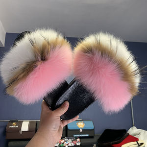 Real Fox Fur for Spring Summer Autumn Fluffy Furry Anti-Slip House <b>Shoes</b> Indoor Outdoor Flat Plush Fur Slides for <b>Women</b> - Product Image 1