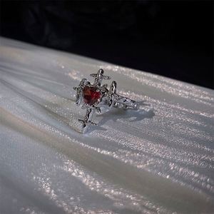 Punk Aesthetic Red Zirconia Heart Cross Open <b>Ring</b> Women Hip Hop Grunge Halloween Aesthetic Gothic Rhinestone <b>Adjustable</b> <b>Ring</b> - Product Image 1