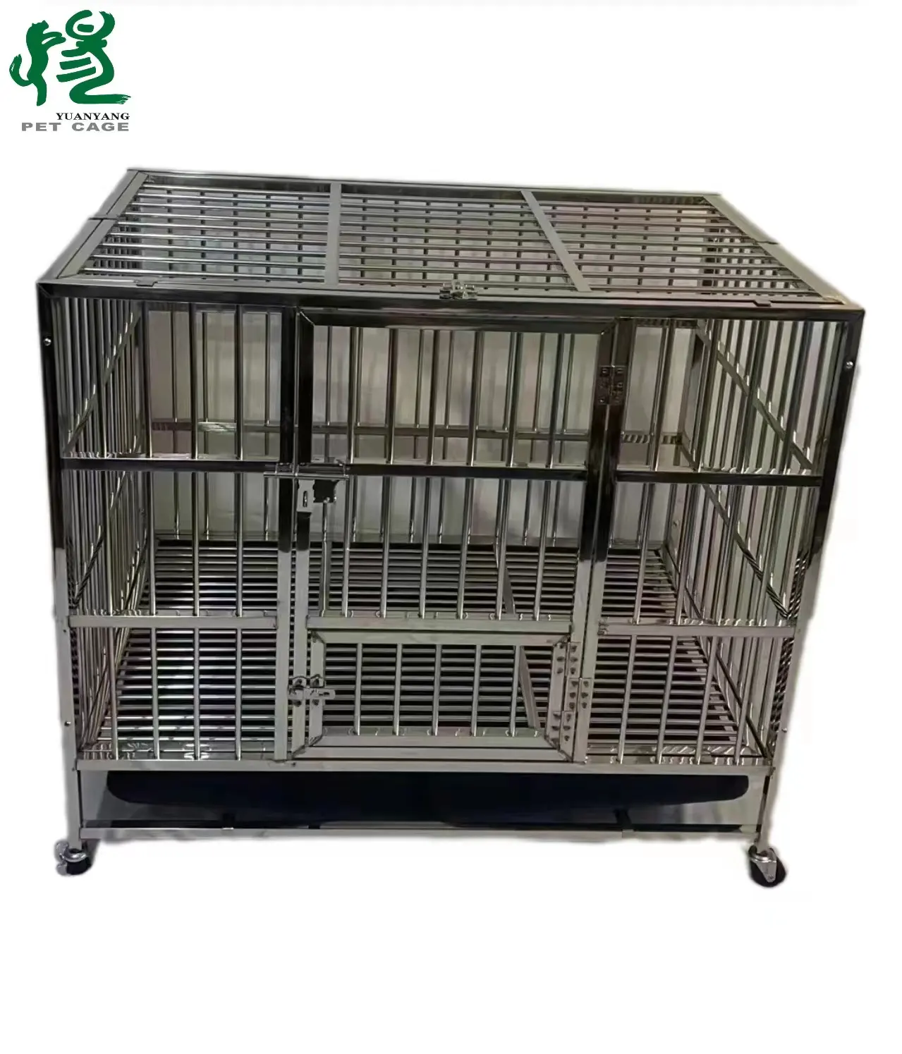 איכות גבוהה כלב נירוסטה כלוב גדול כלב בית מחמד כלוב שלוש דלתות פתוחות וסגור רב תכליתי חיזוק