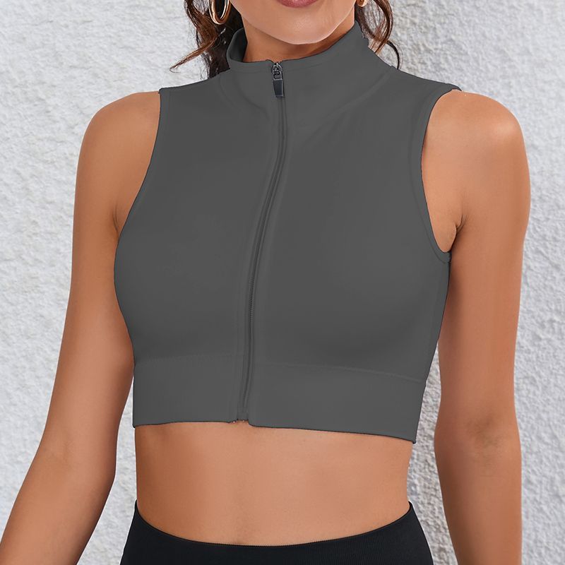 Quick Dry Stretchy Stand Collar Full Zipper Short Sleeve Slim Fit Fashion Women's Yoga Jacket Fitness Running Sportswear