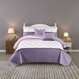African Style Custom Purple Organic Plant Pattern 6PCS 200TC Double-Sided All-Season Polyester Wedding Curtain Bedding Set