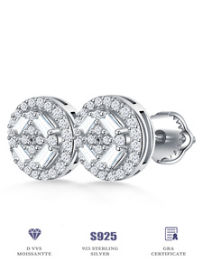 <span class=keywords><strong>Boucles</strong></span> <span class=keywords><strong>d</strong></span>'<span class=keywords><strong>Oreilles</strong></span> de Luxe en Argent Sterling 925 et Moissanite, Taille Ronde et Baguette, Serties de Paillettes, Motif Floral, pour Hommes et Femmes - Product Image 5