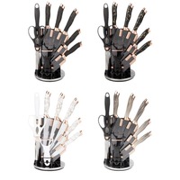 Ensemble de couteaux de cuisine en acier inoxydable de 9 pièces avec tête galvanisée à motifs de marbre Logo personnalisé Composants métalliques Siège rotatif