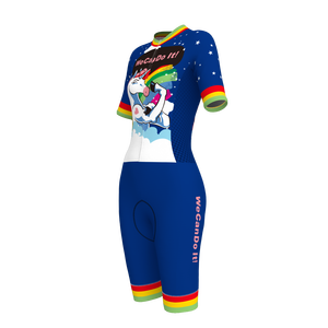 HIRBGOD Femme Tri Suit Avec Manches Courtes We Can Do It Bule Color <span class=keywords><strong>Triathlon</strong></span> Outfit - Product Image 4