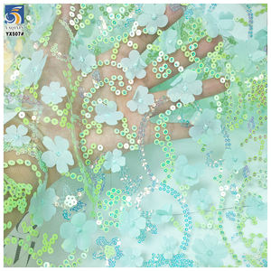 YX507厂家直销全新库存3D花卉刺绣薄纱蕾丝面料亮片刺绣 - Product Image 2