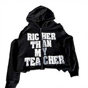 Sudadera con capucha de algodón para hombre, estilo vintage, con cremallera, de alta calidad, 500 g/m², con logotipo personalizado, bordado desgastado, talla grande. - Product Image 3