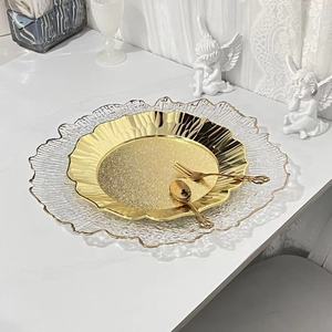 Platos para Catering, Platos de Melamina <span class=keywords><strong>Transparentes</strong></span>, Platos con Borde Ondulado Dorado y Plateado, Bandeja Redonda - Product Image 4