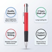 4-in-1 Mehrfarbiger Kugelschreiber mit Metallclip, 1,0mm Glatt Schreibende Plastikstifte mit Schwarzer, Blauer, Roter, Grüner Tinte, Individuelles Logo Transferdruck OEM