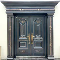 Puertas de entrada principal de Villa de lujo, diseño de puerta de doble apertura residencial de aleación de zinc y acero