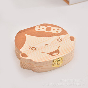 Caja de Madera para Dientes de Leche, Color Madera Natural, con Diseño de Cara Adorable, para Recuerdos de Bebé - Product Image 4