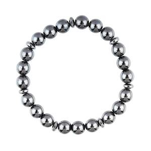 Pulsera de cuentas de plata Hemitite de 2,5 pulgadas, joyería de moda unisex elástica - Product Image 1