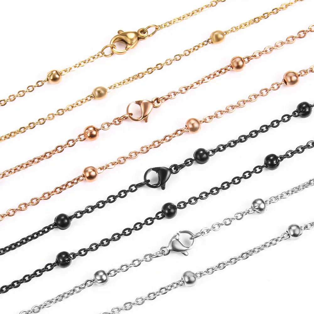 Wholesale Classic Design Stainless Steel Fashion Beads Link Chain Necklace Jewelry For Men Women
