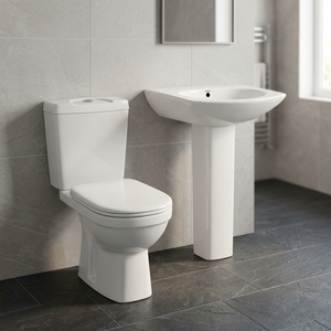 Ensemble de salle de bain en céramique Vistaar, comprenant un WC à double chasse et un lavabo sur colonne - Product Image 2
