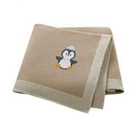 Couverture pour bébé en coton pur à motif de pingouin de dessin animé, couverture pour bébé tricotée multicolores en gros