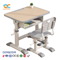 Ensemble bureau et chaise d'écolier en métal réglable en hauteur à manivelle, finition grain de bois, certifié usine, pour salle de classe, OEM ODM