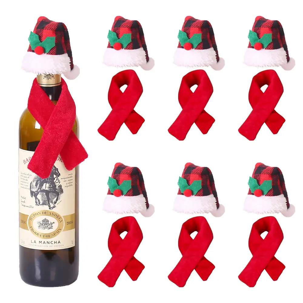 Amazon New Product Scarf Hat Suit Red Wine Bottle Set Christmas Bottle Cover Topper Merry Christmas Ornaments Xmas Gift