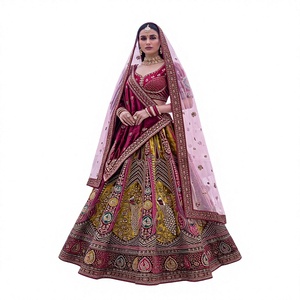 Lujoso lehenga nupcial multicolor con trabajo Dori y doble dupatta. - Product Image 1