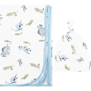 Manta y Gorro para Bebé BambooBud, Diseño de Dinosaurio Pequeño, 2 Piezas, Recién Nacido, Viscosa de Bambú, Tamaño Cuadrado - Product Image 1