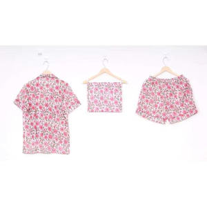 Pijama de 2 Piezas para Mujer, 100% Algodón Satinado, Estampado a Mano con Letras, Transpirable, Casual de Otoño, Manga Corta, Cintura Elástica - Product Image 5