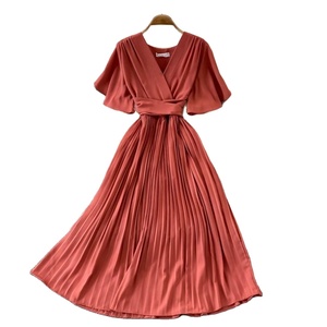 Nuevo Vestido Midi Negro de Verano para Mujer con Manga Corta Abullonada, Lazo, Cuello en V, Cintura Alta y Corte en A, Color Liso, Estilo Casual y a la Moda - Product Image 3