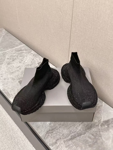 Chunky Sock Sneakers Black Sequined Cloth Round Toe Cushioned EVA Midsole Rubber Outsole All Seasons - Product Image 3