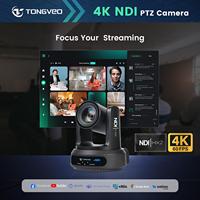 Caméra PTZ TONGVEO 4K60 avec zoom optique 20x, protocole réseau et 4 micros intégrés, haut-parleur pour 25 participants pour la diffusion en direct