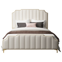 Juego de Muebles de Dormitorio con Cabecera Dorada de Lujo, Cama de Cuero Moderna de Estilo Europeo, Cama Doble King Size y Queen Size de Cuero Suave