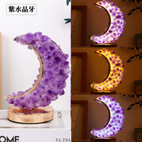 Lampe en cristal naturel prix d'usine améthyste bleu fluorite lune veilleuse pour la décoration de cadeaux vente en gros