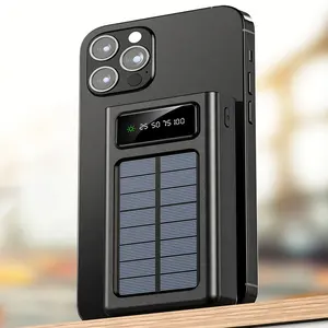 High quality solar power bank with wire 10000 20000 30000mA large capacity fast charge portable mobile power supply