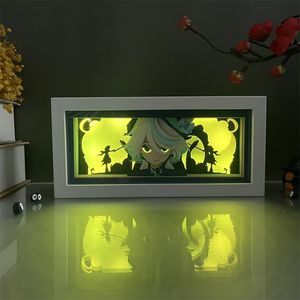 Genshin กระดาษกันกระแทกตัด <span class=keywords><strong>Raiden</strong></span> Zhongli Xiao 3D อนิเมะโคมไฟกลางคืนตกแต่งห้องกรอบไม้พร้อมภาพเคลื่อนไหว RGB กล่องปริศนา - Product Image 4