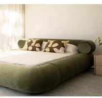 Juego de cama francés Cream Wind, diseño moderno y sencillo para exteriores, sofá, cama de dormitorio principal con respaldo bajo para niña, cama de tela de suelo a techo de madera
