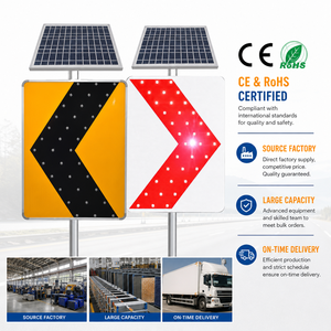 Panneau de signalisation LED solaire en forme de chevron pour virage à gauche - Panneau de signalisation routière clignotant haute visibilité pour la sécurité des virages - Product Image 1