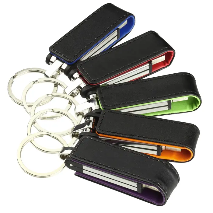 Clé USB promotionnelle en cuir 16 Go 32 Go avec porte-clés pour hommes Clé USB en forme de rectangle 4 Go 1 Go 128 Go