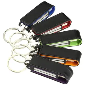 Promotional Leather USB Flash Drive Memory Stick 16GB 32GB with Key Chain for Men Rectangle Shape USB Flash Drive 4GB 1GB 128GB