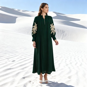 Vestido Abaya de Poliéster con Bordado Elegante y de Lujo, Diseño Nuevo, Venta al Por Mayor, Tela de Alta Calidad para Mujeres Musulmanas - Product Image 4