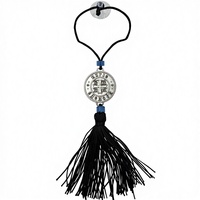 Collier de style religieux orthodoxe avec médailles circulaires et décorations à pompons, pour ornements de voiture de type pendentif, idéal pour un cadeau