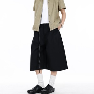 Pantalones Capri 3/4 de Pierna Ancha con Pliegues Vintage y Cordón Decorativo para <span class=keywords><strong>Hombre</strong></span>, Estilo Streetwear Japonés - Product Image 2