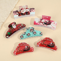 Lot de 6 pinces à cheveux carrées imprimées requin et fleurs, série Noël, pour fêtes, vente en gros, ornements capillaires de Noël