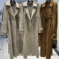 Veste longue en cuir véritable pour femme, élégante, ceinturée, imprimé léopard, en peau de mouton, automne