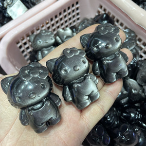 Vente en gros Obsidienne Argentée Naturelle Hello Kitty Forme Anneau de Travail Manuel Diy GemsStone CABS & CUTTING - Product Image 1